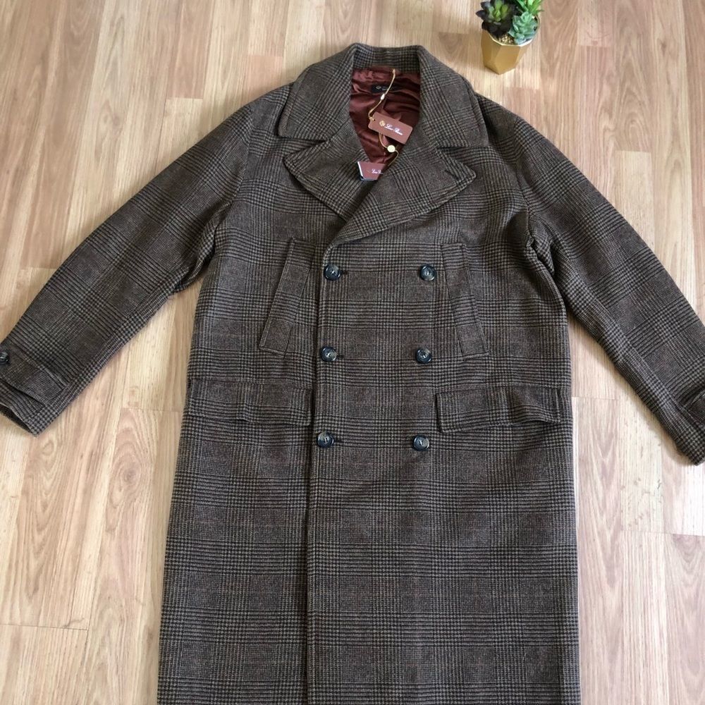 NWT $8.5K LORO PIANA Galles Cashmere Double Brown Plaid Jacket